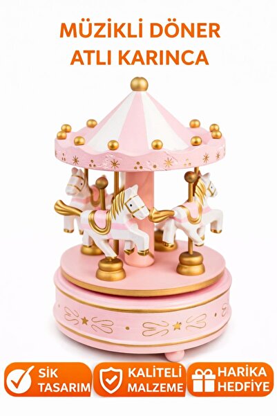 TeknoEser Müzikli Döner Atlı Karınca Dekoratif Müzik Kutusu – Nostaljik Hediye