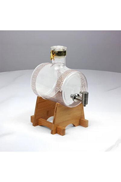 Generic موزع مشروبات زجاجي على شكل برميل بقاعدة خشبية