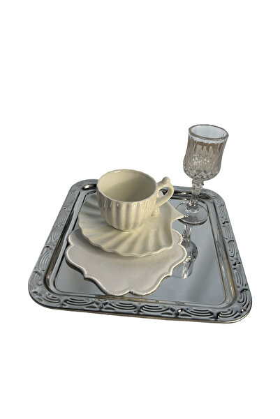 Decoria home Tek Kişilik Gümüş Kahve & Çay Sunum Tepsisi