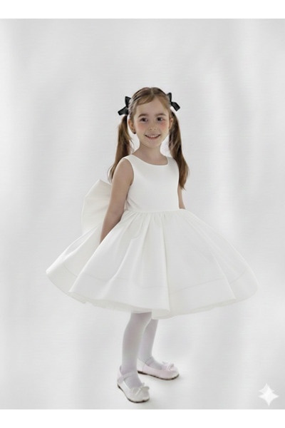 shop Kız Çoçuk Saten Beyaz Elbise, Kız Çoçuk Doğum Günü Elbise,Kız Çoçuk Part...
