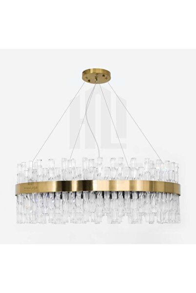 homelight Modern LED crystal chandelier with a copper band, 80 cm