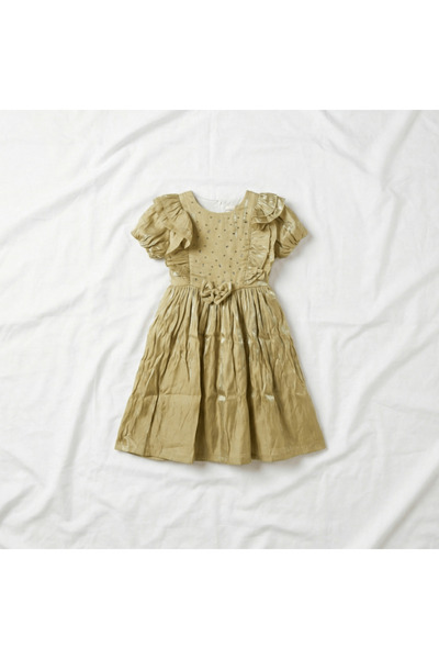 alqarat Shimmering Rose Gold Summer Dress with Crystal Details