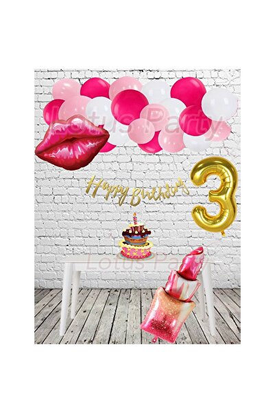LOTUS PARTY Σετ γενεθλίων με θέμα τα χείλη και τα κραγιόν - Lip Foil Balloon ...