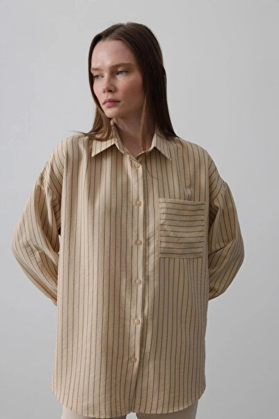 nedo7 Striped Single Pocket Shirt - Stone
