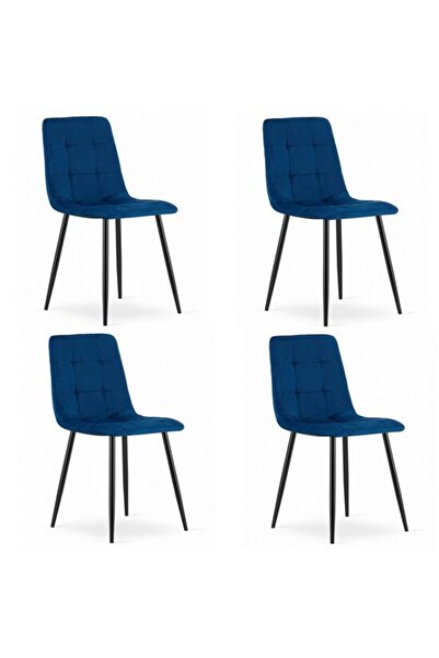 Artool Set de 4 scaune de bucătărie/living, Kara, catifea, metal, bleumarin ș...