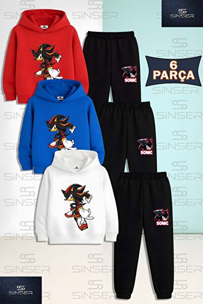 SS SİNSER Children's Unisex Sonic Black Attacking Single Ba Printed 3-Piece S...