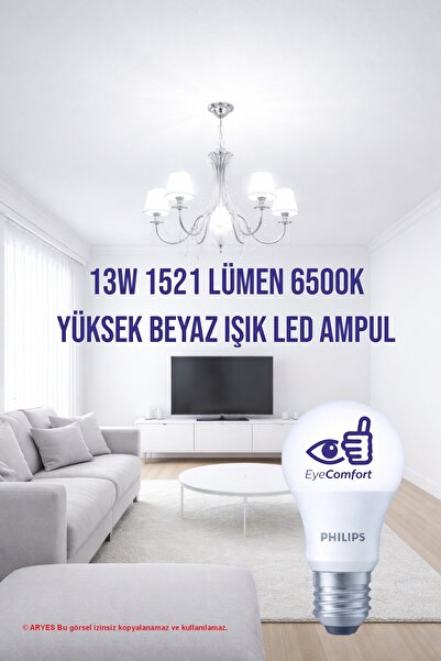 Philips Yüksek Beyaz Işık LED Ampul 13W | 1521 Lümen | EyeComfort | E27