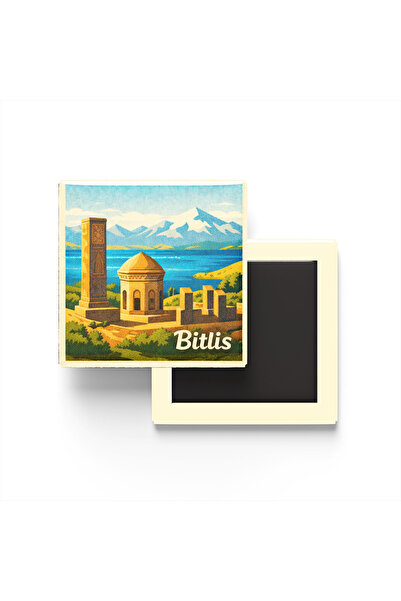 iBerk Mıknatıslı Buzdolap Magneti - Bitlis - Ahlat Selçuklu Mezarlığı - 9x9 cm