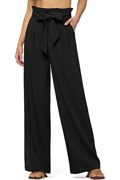 OEM Women's loose casual pants, with pockets and drawstring at the waist, Bla...