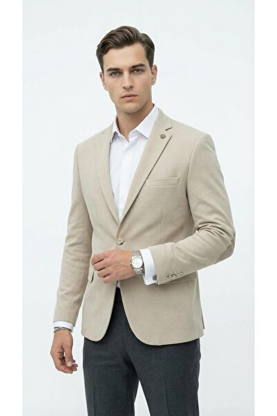 Plus Scorpion Men's Patched Blazer Jacket – Stone Color, Italian Cut S Slim F...