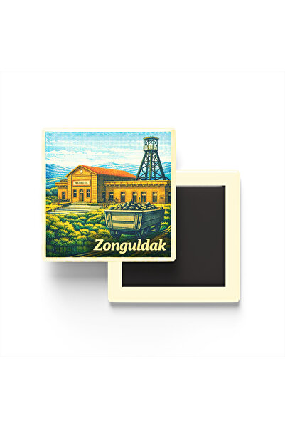 iBerk Mıknatıslı Buzdolap Magneti - Zonguldak - Madencilik Müzesi - 9x9 cm