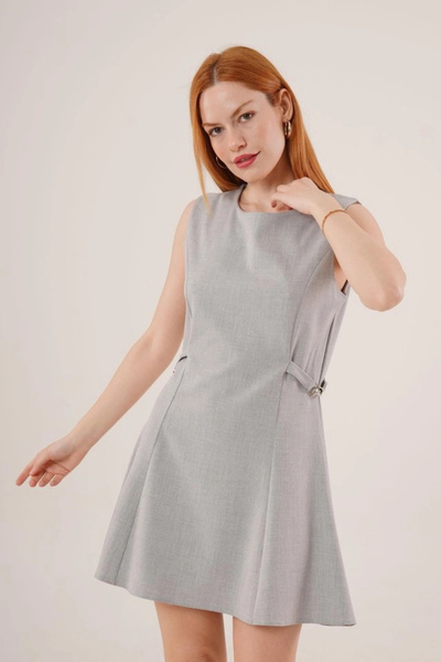 nedo7 Zero Sleeve Gray Mini Dress with Chain Detail on the Sides