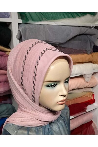 semahazırduvak pudra simsiz gri işleme detaylı model hazır türban hazır şal a...