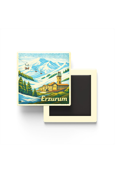iBerk Erzurum - Palandöken - Baskılı Buzdolap Magneti Kare - 9x9 cm