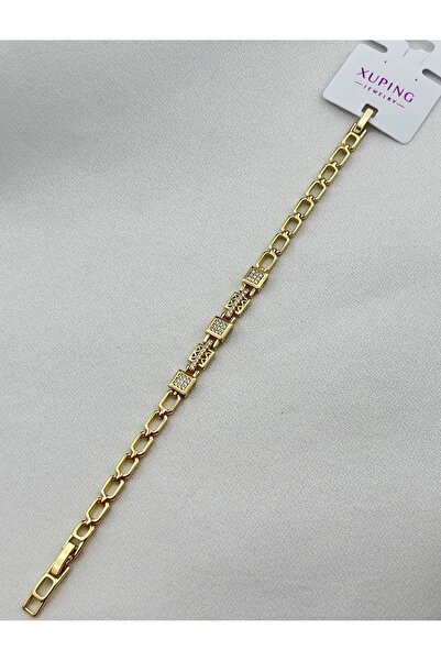 XUPING JEWELRY KUYUMCU SERİ 14K RENGİ ZİRKON TAŞLI KARE 17+1,5CM ÇELİK BİLEKLİK