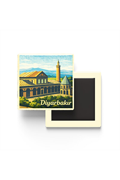 iBerk Mıknatıslı Buzdolap Magneti - Diyarbakır - Ulu Camii - 9x9 cm
