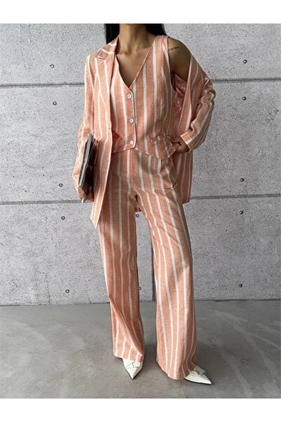 nedo7 Striped jacket linen - orange