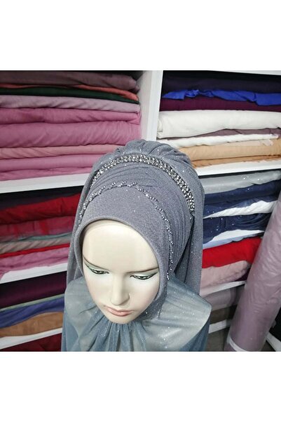 semahazırduvak koyu gri simli işleme detaylı aksesuarlı duvaklı model hazır t...