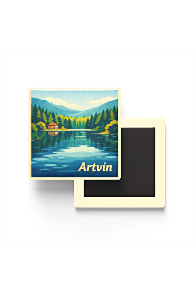 iBerk Artvin - Karagöl - Baskılı Buzdolap Magneti Kare - 9x9 cm