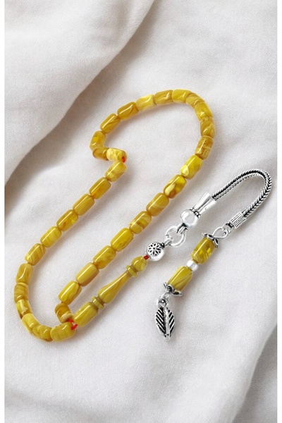 İnan Tesbih Crimped Amber Capsule Cut Silver Tassel Prayer Beads (Wrist Length)