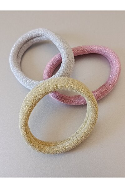 chibi 3Pcs Shimmering Rubber Hair Tie Set - Grey & Yellow & Pink Glitter