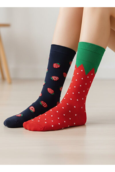 CARNAVAL SOCKS مجموعة من جوارب بنمط الفراولة باللونين الأبيض والأسود - 85% قط...
