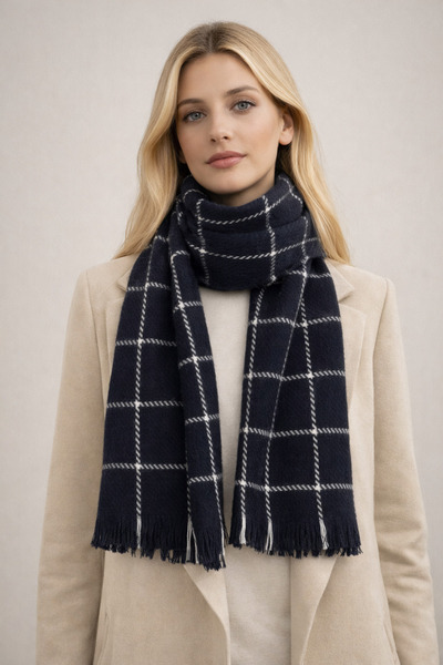 Şirin Giyim Aksesuar Scarf Women's Soft - Checkered Winter Plaid Shoulder Shawl