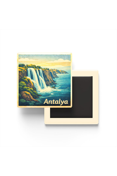 iBerk Mıknatıslı Buzdolap Magneti - Antalya - Düden Şelalesi - 9x9 cm