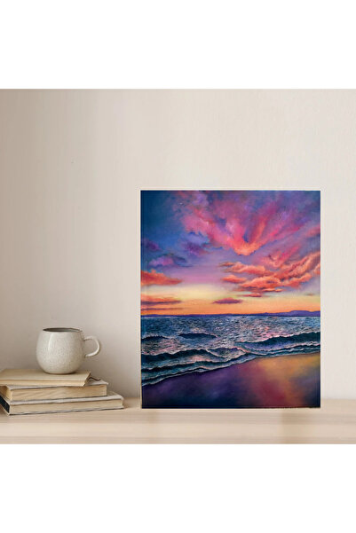 GülayArtStudio 50x60 cm El Yapımı Yağlı Boya Tablo – Gün Batımı Deniz Manzara...