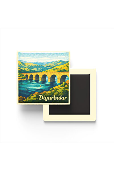 iBerk Mıknatıslı Buzdolap Magneti - Diyarbakır - On Gözlü Köprü - 9x9 cm