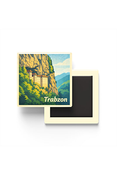 iBerk Mıknatıslı Buzdolap Magneti - Trabzon - Sümela Manastırı - 9x9 cm