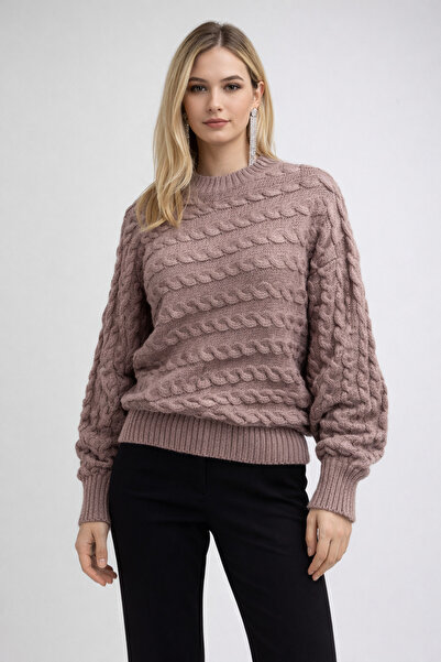 Markasız ucuz Saç örgü dokulu, gül kurusu kışlık kalın triko