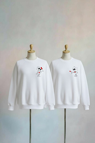 Vordevia Dear Couple Combination Printed Cotton 3 Thread O Oversized Sweatshirt