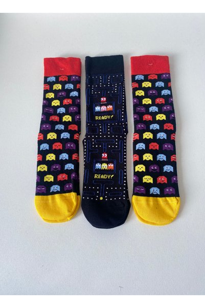 CARNAVAL SOCKS Game Themed Patterned Socks Set – Pac Man & Ghost Pattern, Set of 3, 36-42