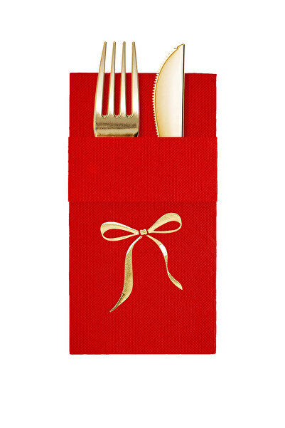 Story مناديل ورقية حمراء اللون مقاس 40×40 سم مع نمط شريط ذهبي و16 جيبًا