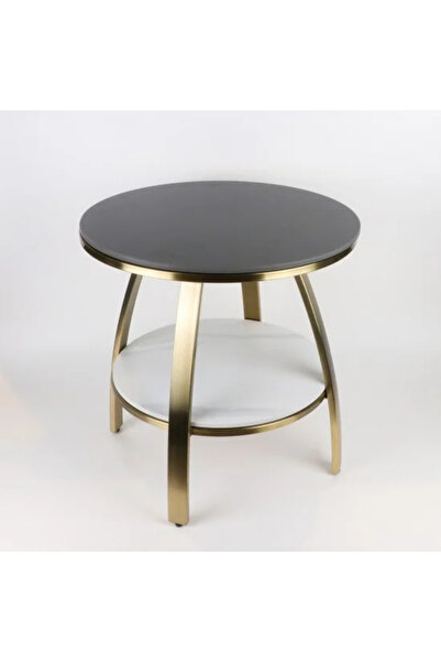 Generic Round two-tier side table in matte gold with a ceramic top