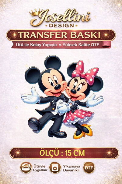 Josellini Mickey Minnie Figürlü DTF Baskı 15 cm – Ütüyle Yapışan Tişört ve Sw...