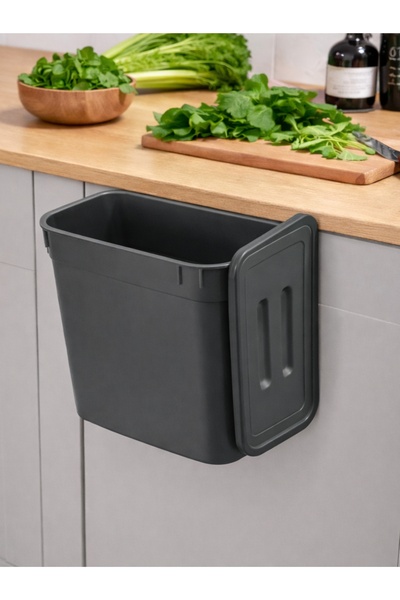 Ovio Ev&Yaşam 7 Lt Antrasit Mutfak Tezgah Üstü Ve Dolap Askılı Çöp Kovası Ask...