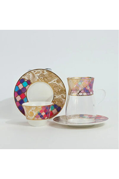 Generic Tea and coffee set - 36 pieces - luxurious with colorful decorations ...