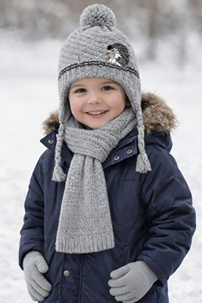 Şirin Giyim Aksesuar Eșarfă, beretă și mănuși pentru băieți cu vârsta între 3...