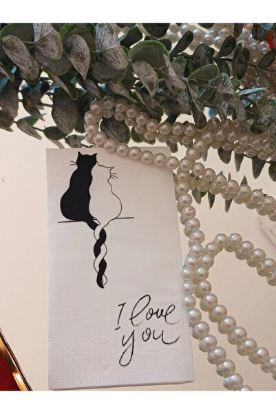 Bymarydesing Kedi'li Sunum Peçetesi | Doğum Günü, Davet Napkin 12li Desenli P...