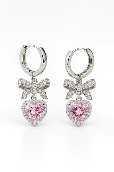 MakeWell Steel Bow Star Cherry Carousel Apple Figured Blue Stone Hoop Earring...