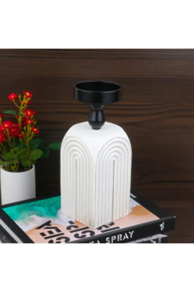 Generic Modern white and black wood candlestick, 24 cm