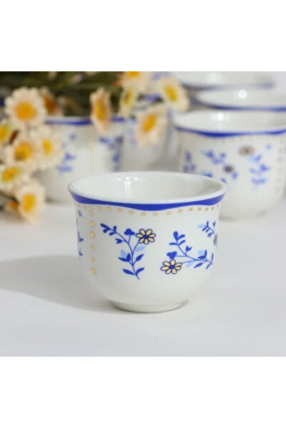 Generic Blue Rose Decorated Porcelain Coffee Cup Set - 12 Pieces