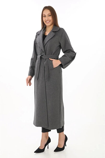 nedo7 Lined Cashmere Cashmere Coat with Epaulets - Smoked