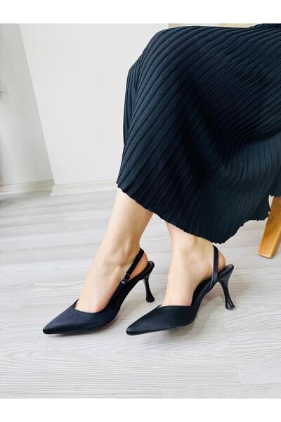 Blacktavern Satin Evening Shoes Pointed Toe 8cm Heel Height