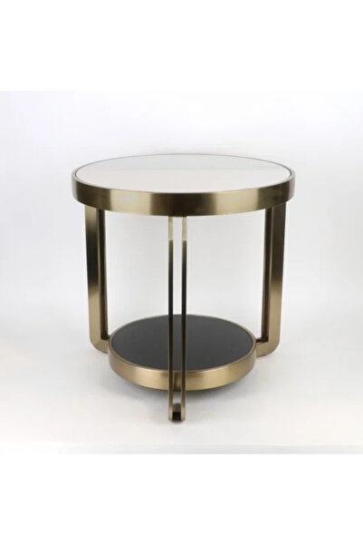 Generic Matte Gold Round Side Table with Ceramic Top