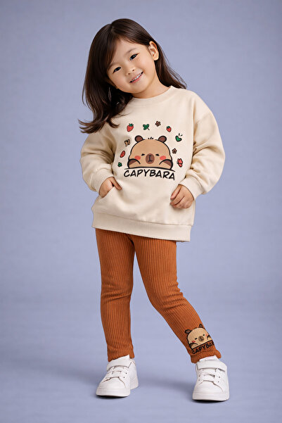 Beray Bebe Transitional Girls' 2-Piece Set: Capybara Patterned 2-Thread Sweat...