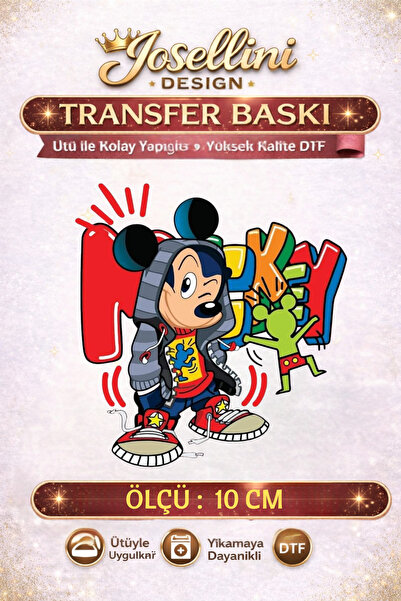 Josellini طباعة نقل DTF لشخصية فأر بخطوط على طراز الجرافيتي 10 سم