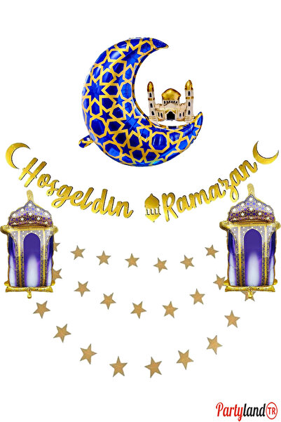 PartylandTR Ramazan Süsleme Set Hoşgeldin Ramazan Yazı 4 mt. Yıldız Süs 3 Ade...